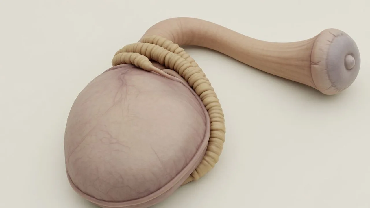 One testis with the vas ending in a sealed stump that carries a small round nodule.