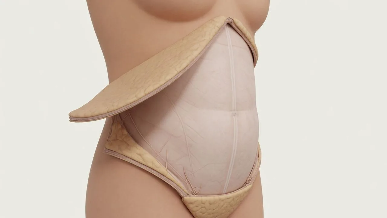 Five-stage tummy tuck pathway: GP referral, registration check, assessment, operation and recovery.