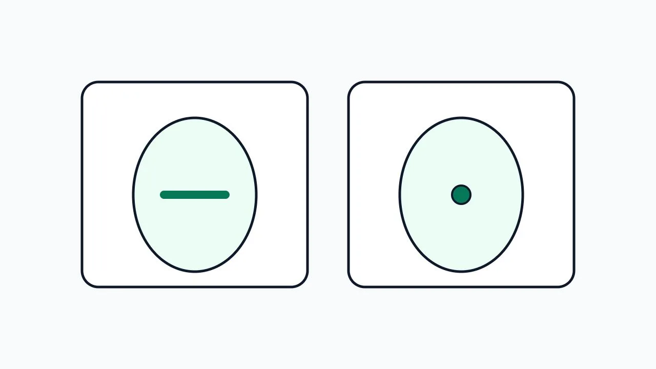 Two panels: a short opening on the left and a small puncture mark on the right.
